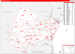 Rockingham County, NH Wall Map Zip Code Red Line Style 2024