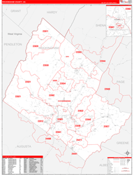 Rockingham County, VA Wall Map Zip Code Red Line Style 2024