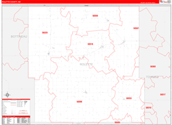 Rolette County, ND Wall Map Zip Code Red Line Style 2023