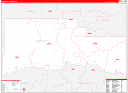 Roosevelt County, MT Wall Map Zip Code Red Line Style 2023