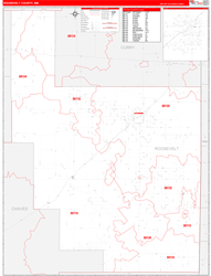 Roosevelt County, NM Wall Map Zip Code Red Line Style 2024