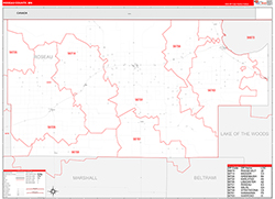 Roseau County, MN Wall Map Zip Code Red Line Style 2026