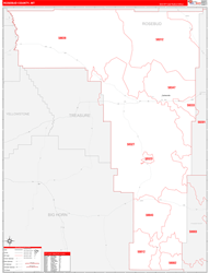Rosebud County, MT Wall Map Zip Code Red Line Style 2024