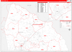 Rowan County, NC Wall Map Zip Code Red Line Style 2024