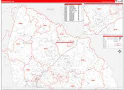 Rowan County, NC Wall Map Zip Code Red Line Style 2026