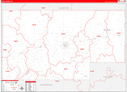 Rusk County, WI Wall Map Zip Code Red Line Style 2026