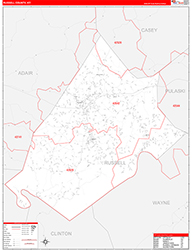 Russell County, KY Wall Map Zip Code Red Line Style 2026