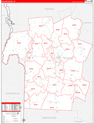 Rutland County, VT Wall Map Zip Code Red Line Style 2026