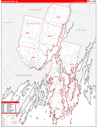 Sagadahoc County, ME Wall Map Zip Code Red Line Style 2026