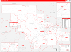 Saline County, AR Wall Map Zip Code Red Line Style 2024
