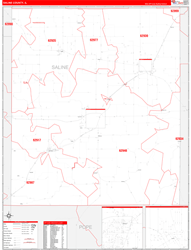 Saline County, IL Wall Map Zip Code Red Line Style 2024