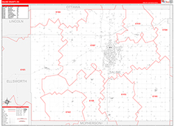 Saline County, KS Wall Map Zip Code Red Line Style 2026