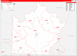 Saline County, MO Wall Map Zip Code Red Line Style 2024