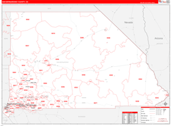 San Bernardino County, CA Zip Code Maps (Red Line Style)