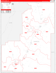 Sanpete County, UT Wall Map Zip Code Red Line Style 2023