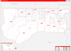 Sarpy County, NE Wall Map Zip Code Red Line Style 2023