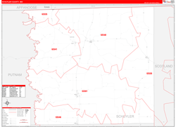 Schuyler County, MO Wall Map Zip Code Red Line Style 2024