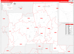 Schuyler County, NY Wall Map Zip Code Red Line Style 2024