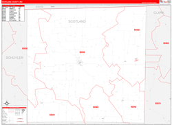 Scotland County, MO Wall Map Zip Code Red Line Style 2024