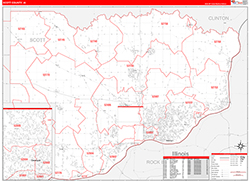 Scott County, IA Wall Map Zip Code Red Line Style 2026