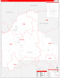 Scott County, IN Wall Map Zip Code Red Line Style 2024