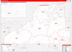 Scott County, MN Wall Map Zip Code Red Line Style 2024