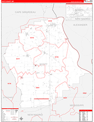Scott County, MO Wall Map Zip Code Red Line Style 2026