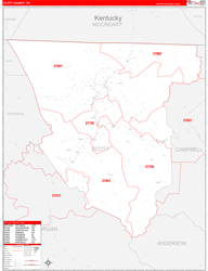 Scott County, TN Wall Map Zip Code Red Line Style 2024