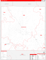 Scurry County, TX Wall Map Zip Code Red Line Style 2024