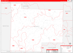 Searcy County, AR Wall Map Zip Code Red Line Style 2024