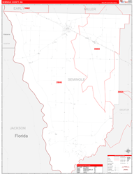 Seminole County, GA Wall Map Zip Code Red Line Style 2024
