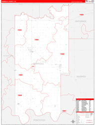 Seminole County, OK Wall Map Zip Code Red Line Style 2024