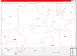 Seneca County, OH Wall Map Zip Code Red Line Style 2024