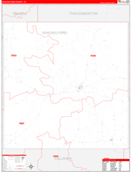 Shackelford County, TX Wall Map Zip Code Red Line Style 2024