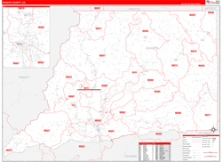 Shasta County, CA Wall Map Zip Code Red Line Style 2024