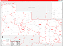 Shawano County, WI Wall Map Zip Code Red Line Style 2026