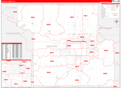Shawnee County, KS Wall Map Zip Code Red Line Style 2024