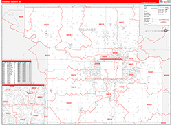 Shawnee County, KS Wall Map Zip Code Red Line Style 2026