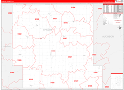 Shelby County, IA Wall Map Zip Code Red Line Style 2024