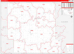 Shelby County, IA Wall Map Zip Code Red Line Style 2026