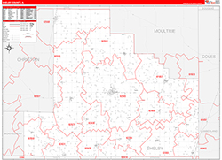 Shelby County, IL Wall Map Zip Code Red Line Style 2026