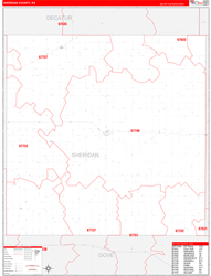 Sheridan County, KS Wall Map Zip Code Red Line Style 2024