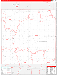 Sheridan County, KS Wall Map Zip Code Red Line Style 2026