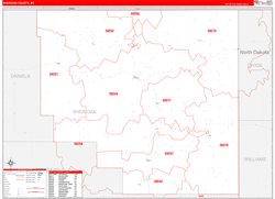 Sheridan County, MT Wall Map Zip Code Red Line Style 2024