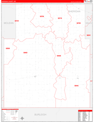 Sheridan County, ND Wall Map Zip Code Red Line Style 2023