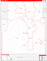 Sheridan County, ND Wall Map Zip Code Red Line Style 2026