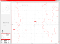Sherman County, KS Wall Map Zip Code Red Line Style 2024