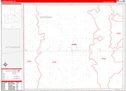 Sherman County, KS Wall Map Zip Code Red Line Style 2026