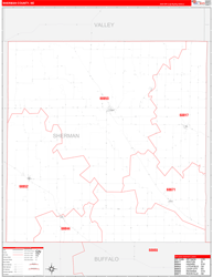 Sherman County, NE Wall Map Zip Code Red Line Style 2023