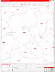 Shiawassee County, MI Wall Map Zip Code Red Line Style 2024